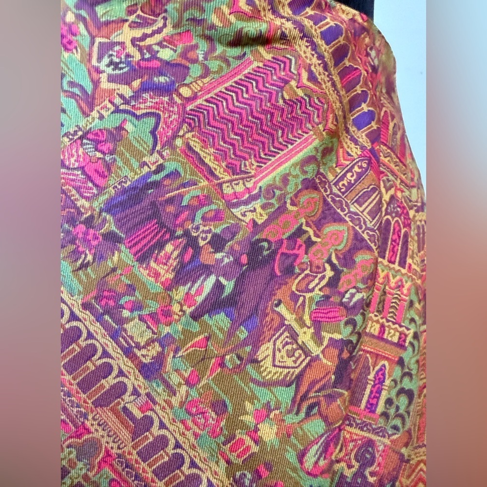 Vintage Linda Allard Ellen Tracy Silk Faux Wrap Skirt Persian Durbar Print 4 EUC - Picture 5 of 14